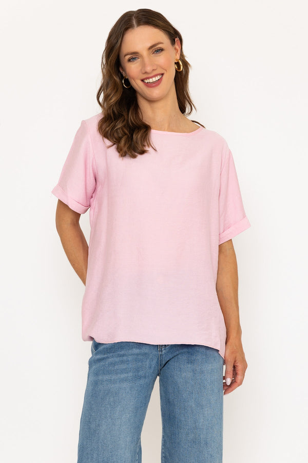 carraig donn Light Pink Linen-Like Top with Back Buttons