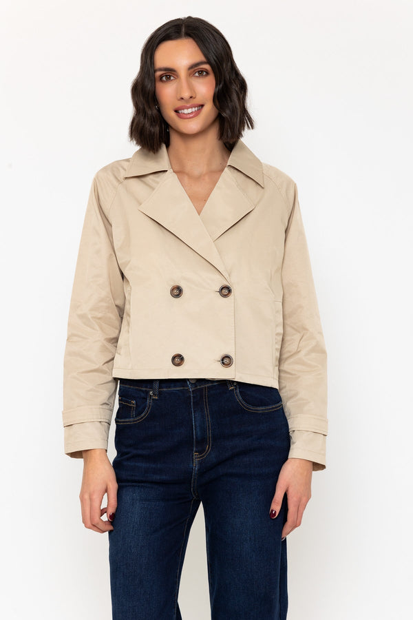 Carraig Donn Lightweight Cropped Trench Coat In Beige