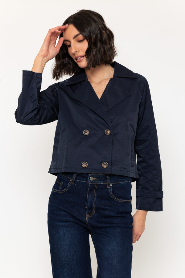 Carraig Donn Lightweight Cropped Trench Coat In Navy