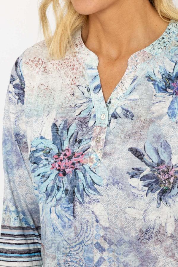 Carraig Donn Lilac Floral Printed Burnout Placket Top