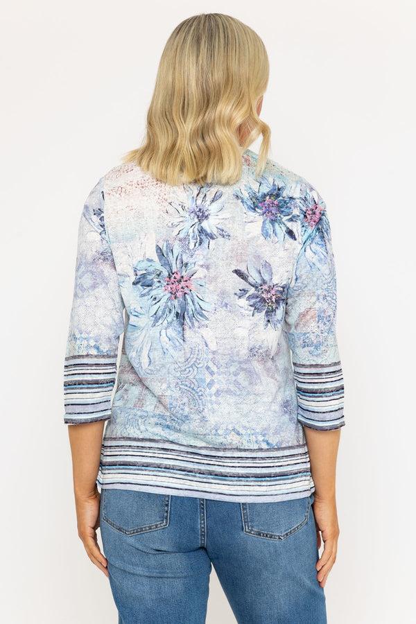 Carraig Donn Lilac Floral Printed Burnout Placket Top