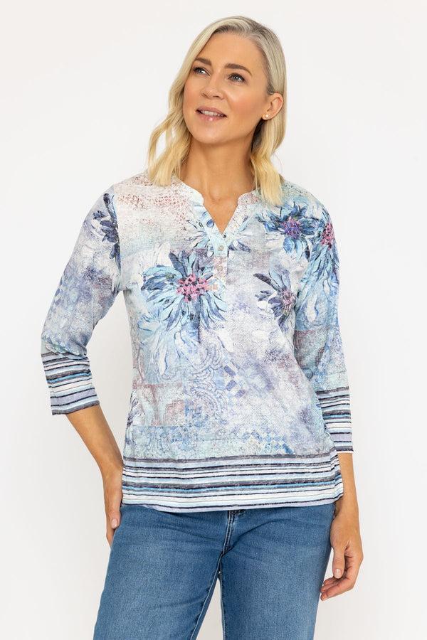 carraig donn Lilac Floral Printed Burnout Placket Top
