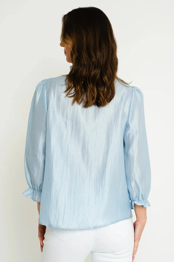 Carraig Donn Long Sleeve Blouse With Flower Detail In Light Blue