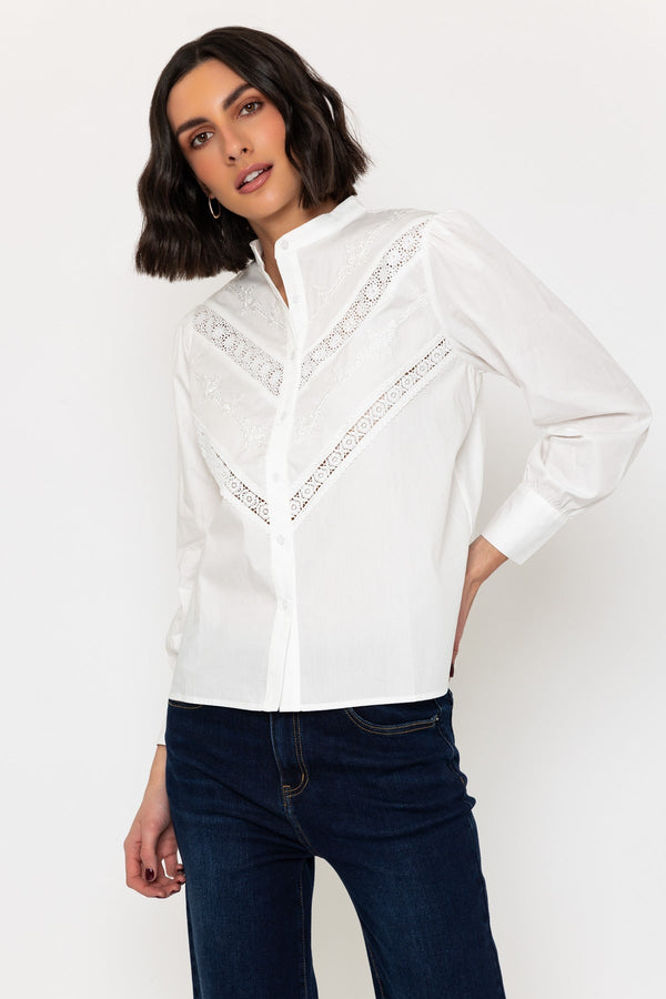 Carraig Donn Long Sleeve Lace Detail Shirt In White