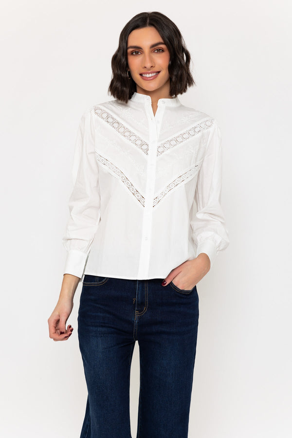 carraig donn Long Sleeve Lace Detail Shirt in White