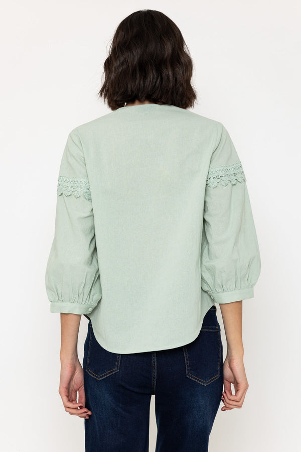 Carraig Donn Long Sleeve Linen Blend Blouse In Khaki