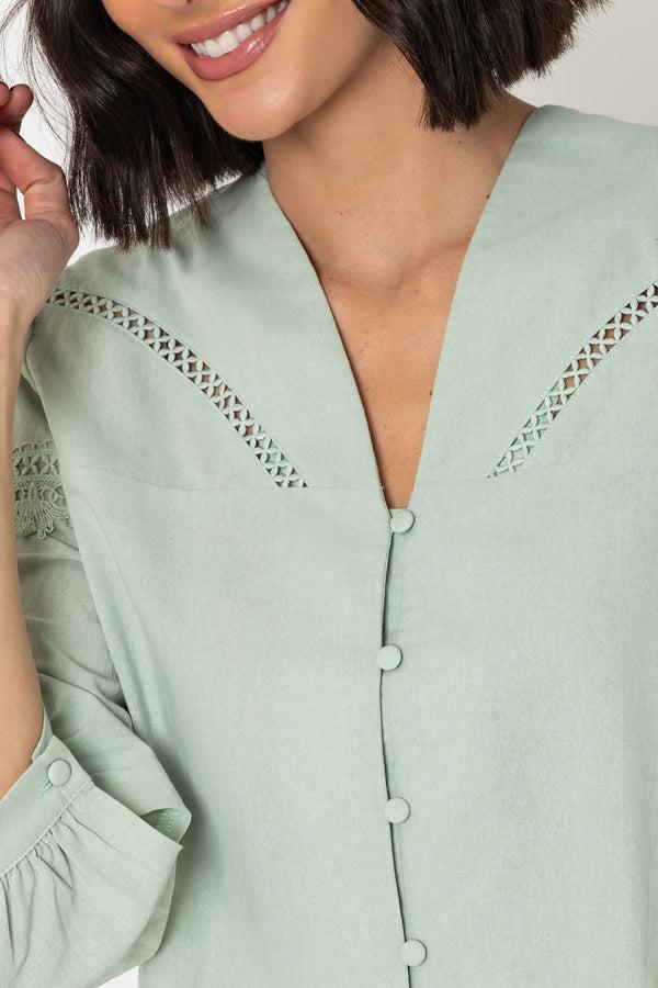 Carraig Donn Long Sleeve Linen Blend Blouse In Khaki