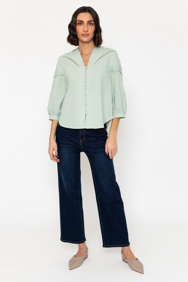 carraig donn Long Sleeve Linen Blend Blouse in Khaki