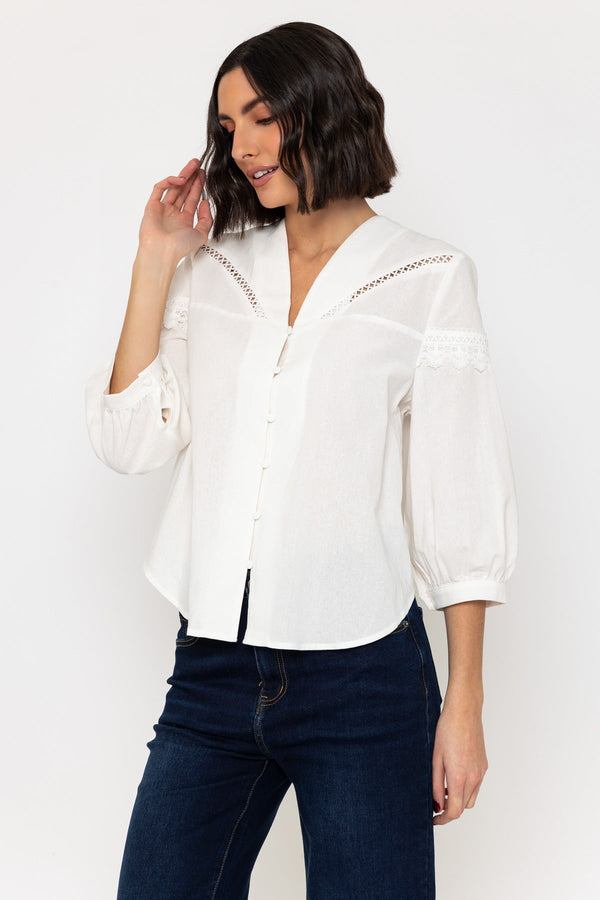 Carraig Donn Long Sleeve Linen Blend Blouse In White