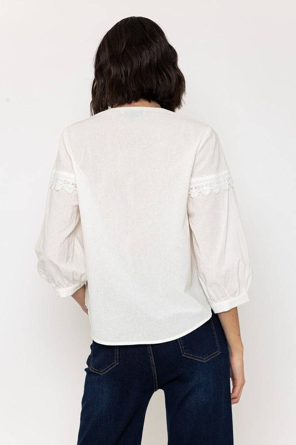 Carraig Donn Long Sleeve Linen Blend Blouse In White