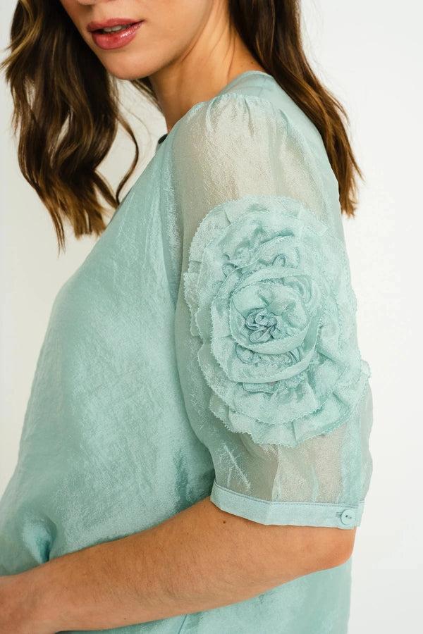 Carraig Donn Mint Short Sleeve Top With Sleeve Detail