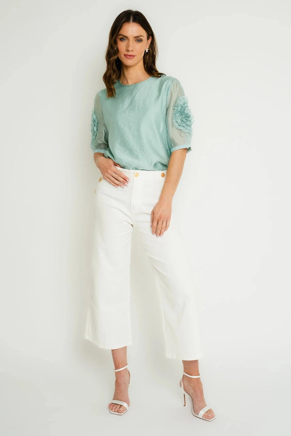 Carraig Donn Mint Short Sleeve Top With Sleeve Detail