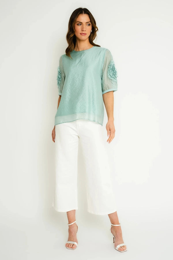 Carraig Donn Mint Short Sleeve Top With Sleeve Detail