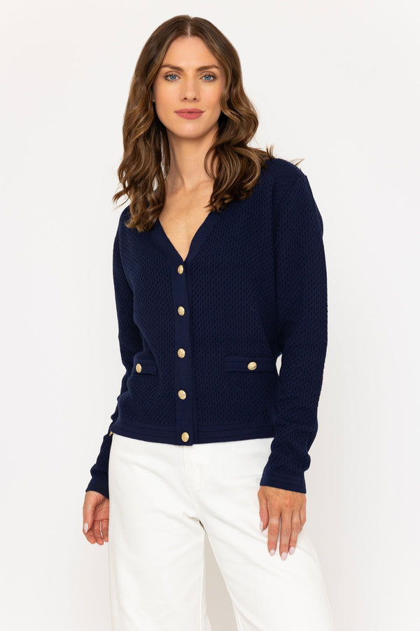 carraig donn Navy Lightweight Cardigan with Gold Buttons