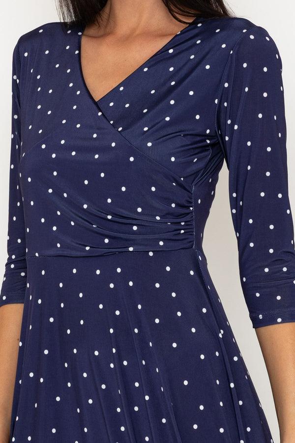 Carraig Donn Navy Polka Dot Holly Knee Length Dress