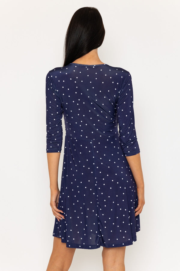 Carraig Donn Navy Polka Dot Holly Knee Length Dress