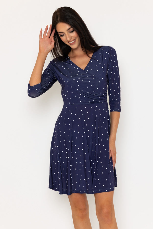 Carraig Donn Navy Polka Dot Holly Knee Length Dress