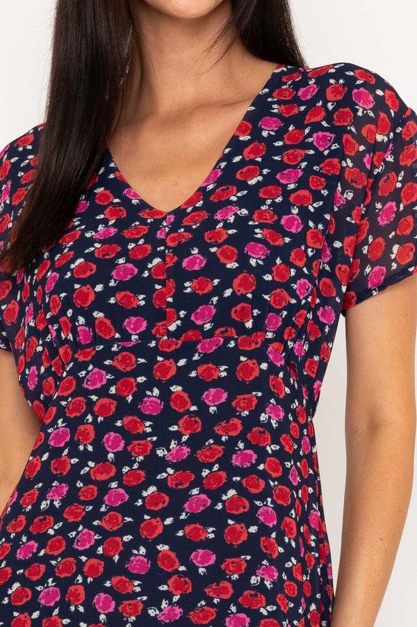 Carraig Donn Navy Print Short Sleeve Kerry Midi Dress