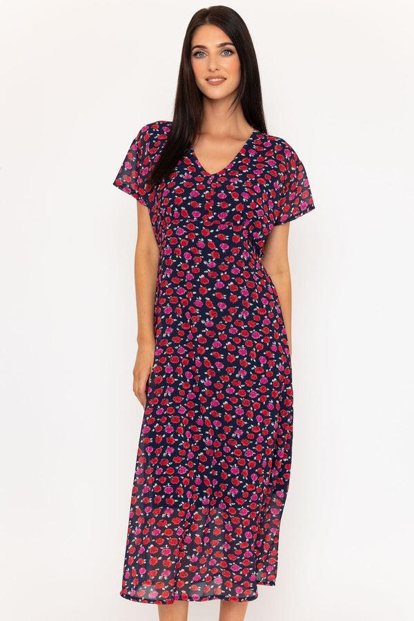 Carraig Donn Navy Print Short Sleeve Kerry Midi Dress