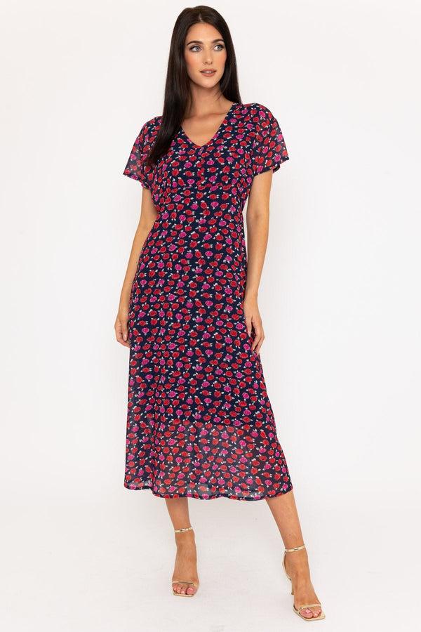 carraig donn Navy Print Short Sleeve Kerry Midi Dress
