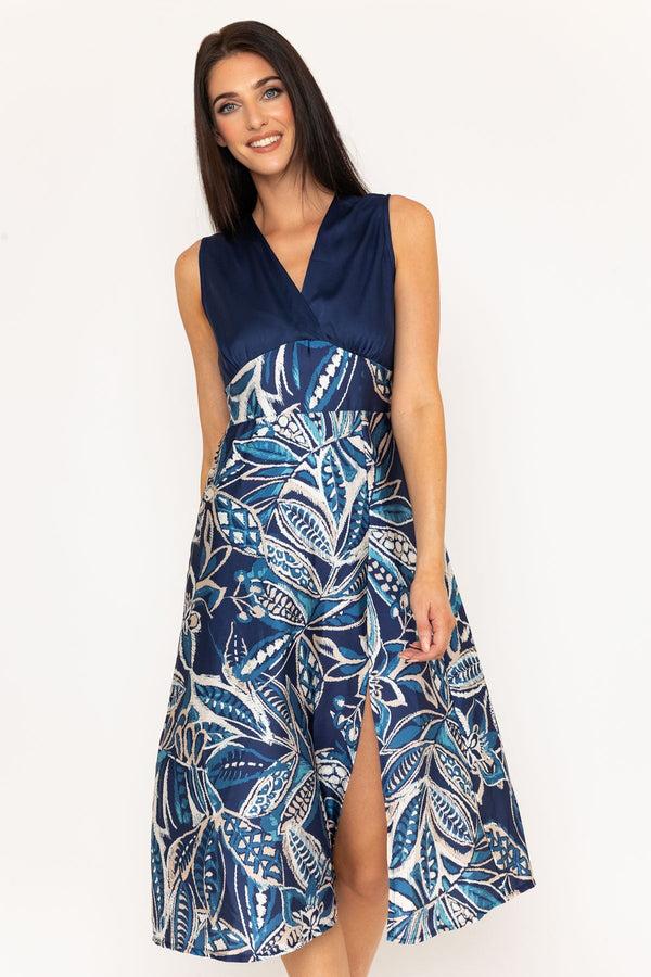 carraig donn Navy Print Sleeveless Eliza Midi Dress