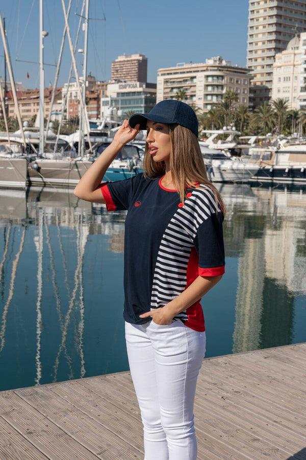 Carraig Donn Navy & Red Contrast Stripe Short Sleeve Top