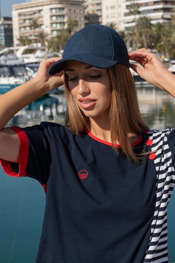 Carraig Donn Navy & Red Contrast Stripe Short Sleeve Top