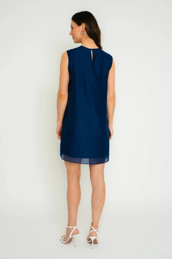 Carraig Donn Navy Sleeveless Mini Dress With Floral Corsage Detail