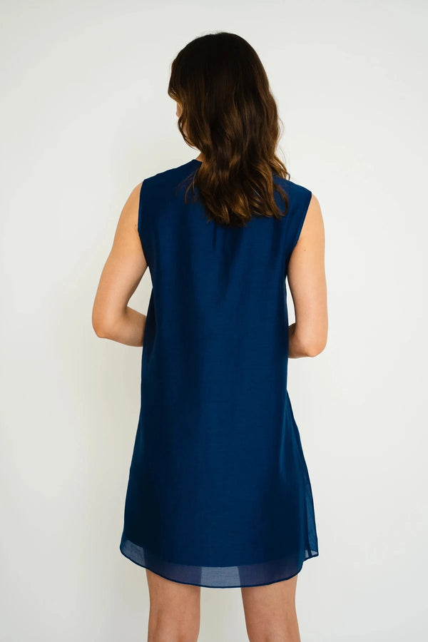 Carraig Donn Navy Sleeveless Mini Dress With Floral Corsage Detail
