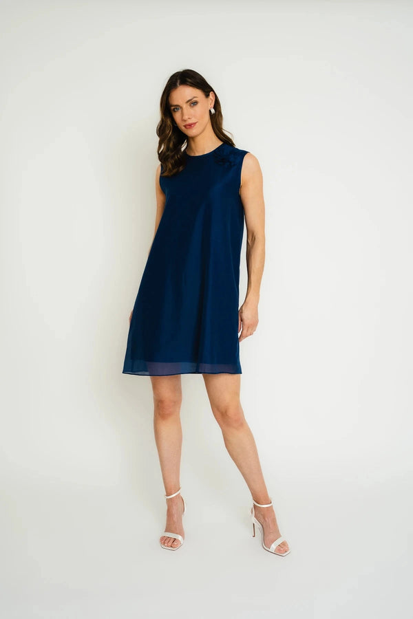 carraig donn Navy Sleeveless Mini Dress with Floral Corsage Detail