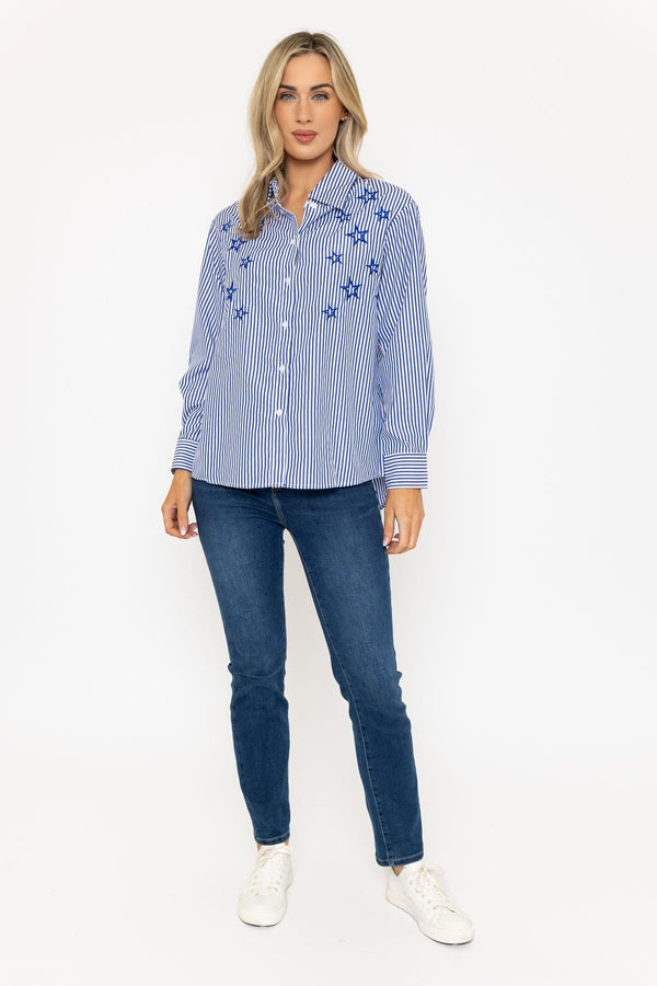 Carraig Donn Navy Striped Shirt With Stars Embroidery