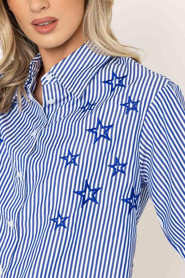 Carraig Donn Navy Striped Shirt With Stars Embroidery