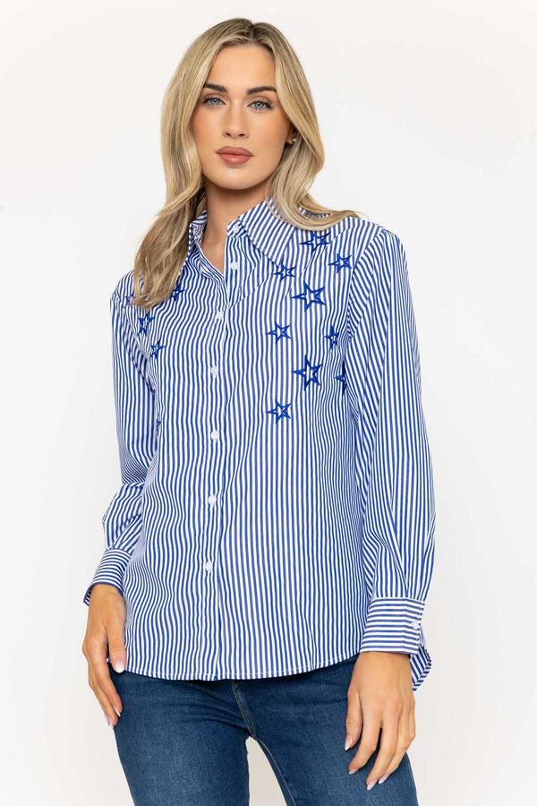 carraig donn Navy Striped Shirt with Stars Embroidery