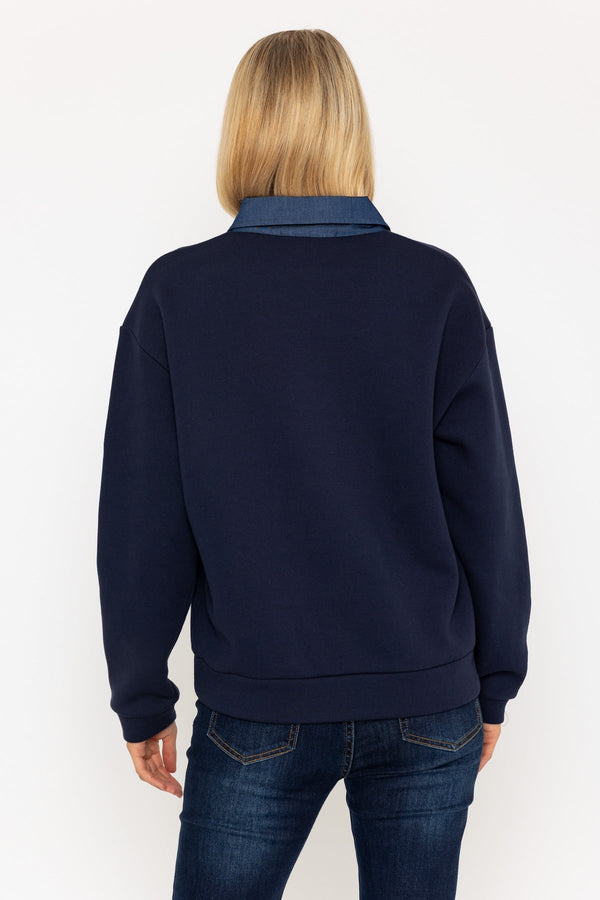 Carraig Donn Navy Sweatshirt With Denim Collar Detail