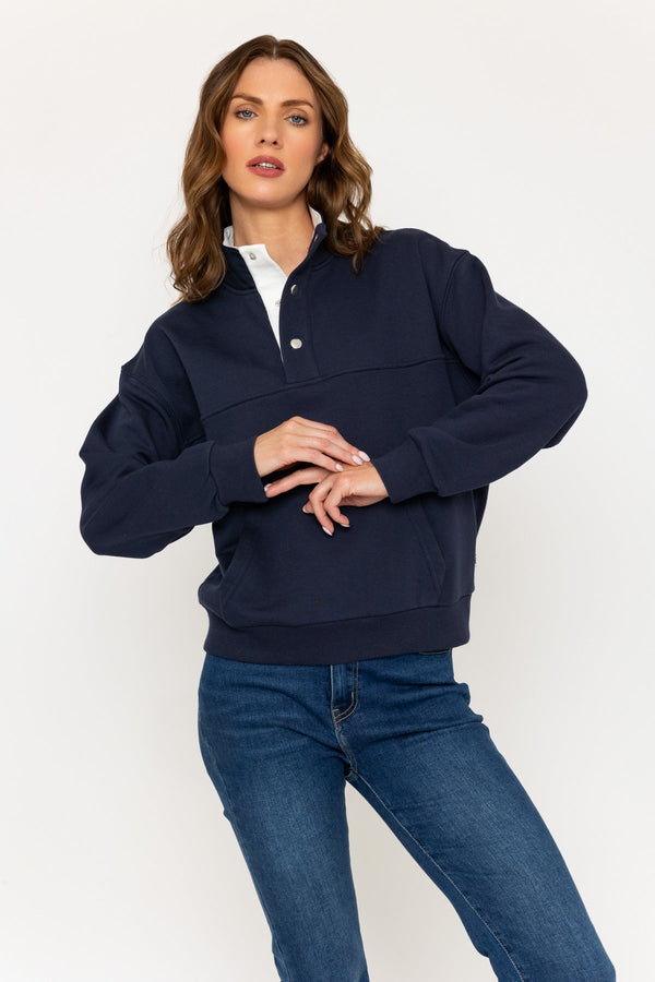 Carraig Donn Navy Sweatshirt With Snap Button Closure
