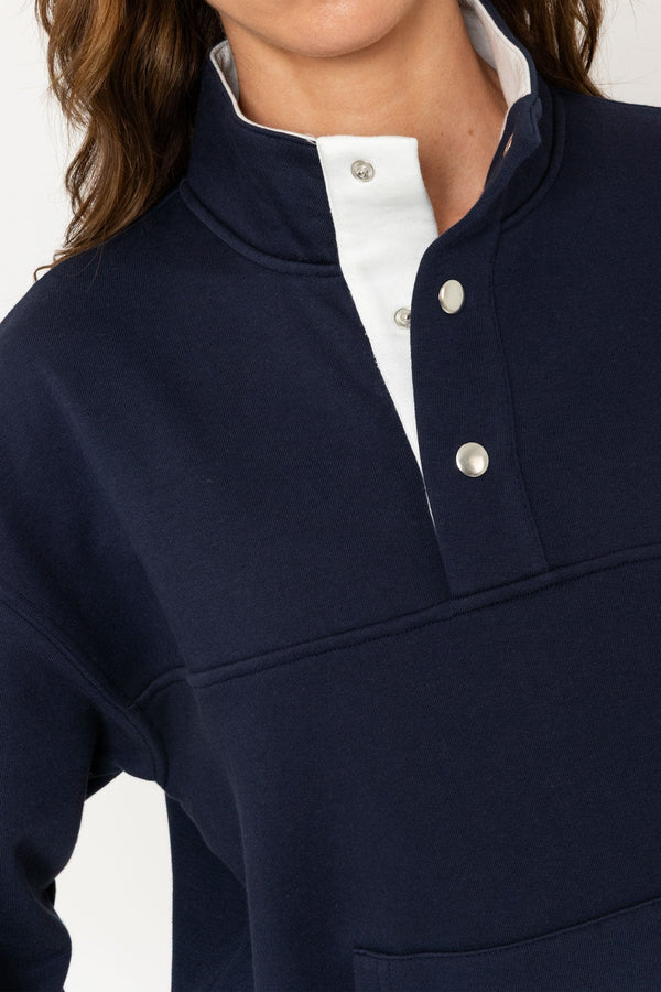 Carraig Donn Navy Sweatshirt With Snap Button Closure