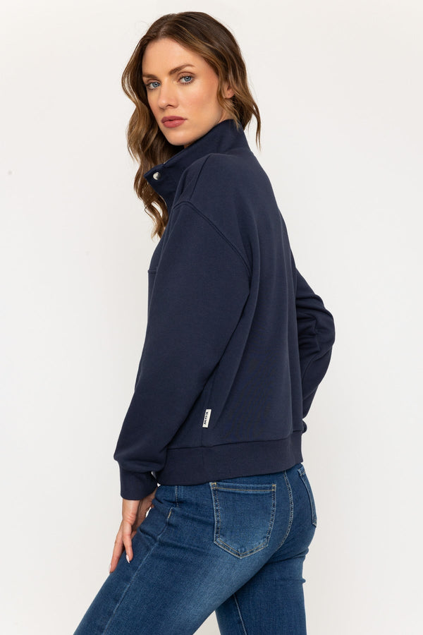 Carraig Donn Navy Sweatshirt With Snap Button Closure