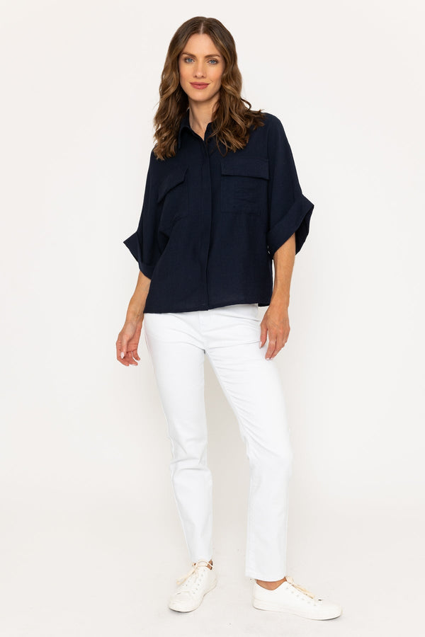 Carraig Donn Navy Utility Pocket Short Sleeve Shirt