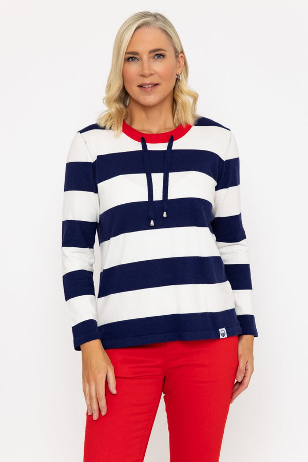 carraig donn Navy & White Stripe Jumper With Contrast Neck