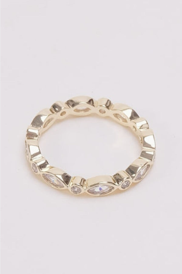 Carraig Donn Pear & Round Diamante Gold Eternity Ring - Size 8