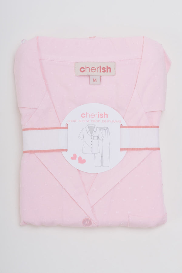Carraig Donn Pink Dobby Lightweight 3/4 Leg Pyjama Set