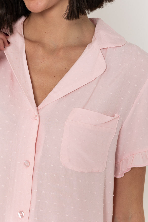 Carraig Donn Pink Dobby Lightweight 3/4 Leg Pyjama Set