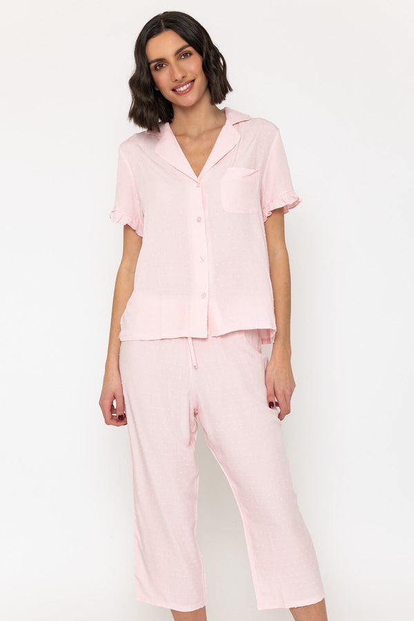 carraig donn Pink Dobby Lightweight 3/4 Leg Pyjama Set