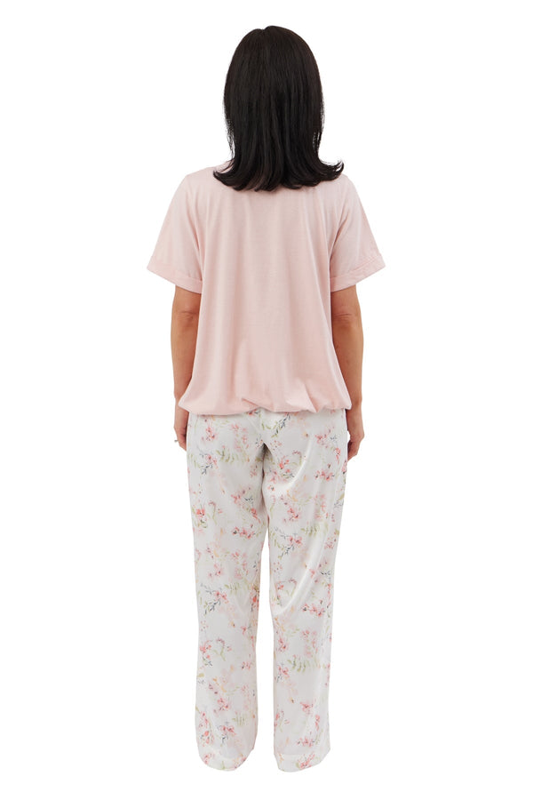Carraig Donn Pink Floral Watercolour Satin & Jersey Pyjama Set