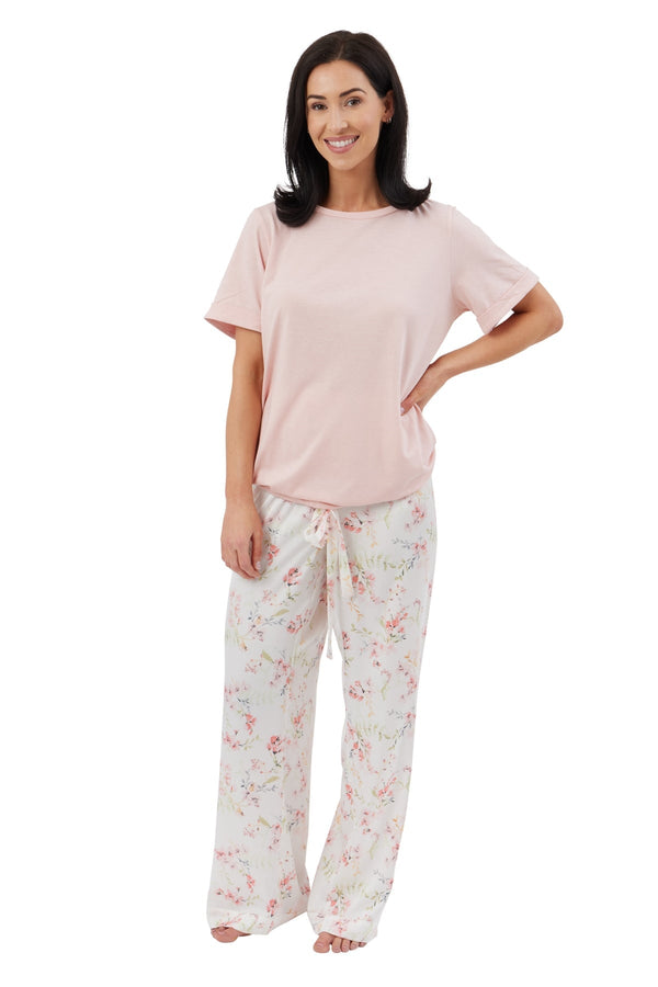 carraig donn Pink Floral Watercolour Satin & Jersey Pyjama Set