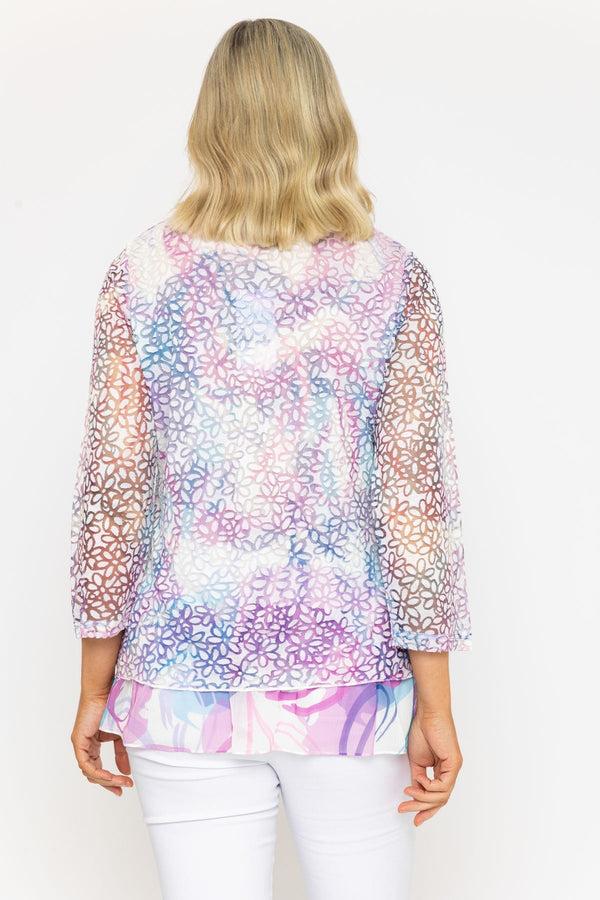 Carraig Donn Pink & Lilac Dovore Printed 3/4 Sleeve Top