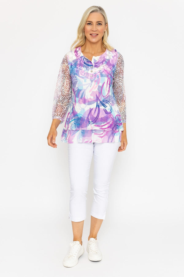 Carraig Donn Pink & Lilac Dovore Printed 3/4 Sleeve Top