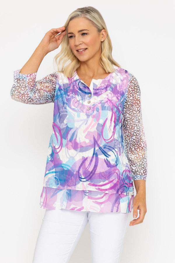carraig donn Pink & Lilac Dovore Printed 3/4 Sleeve Top