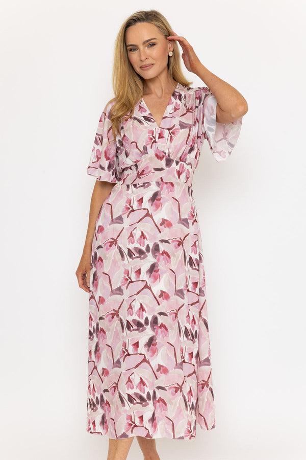 Carraig Donn Pink Print Short Sleeve Cliodhna Midi Dress