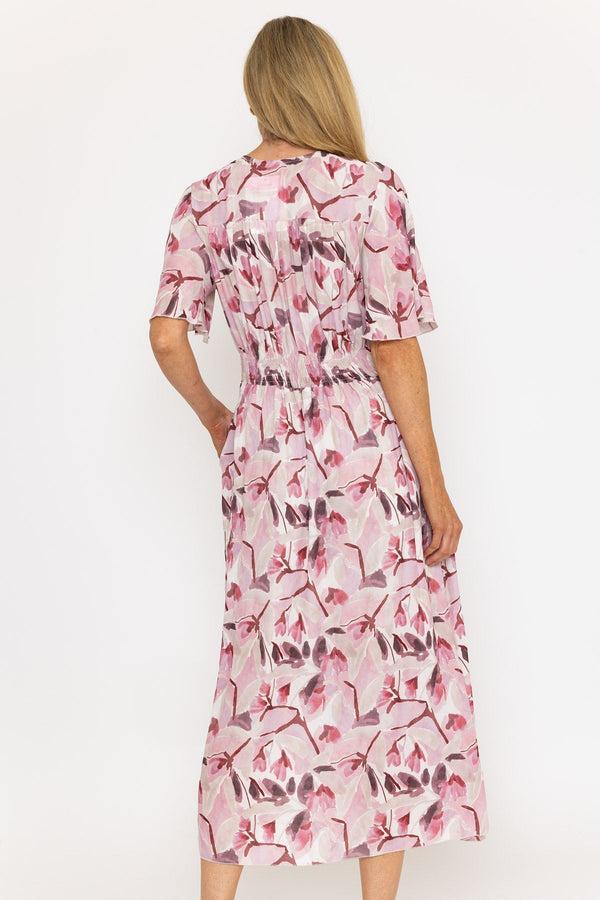 Carraig Donn Pink Print Short Sleeve Cliodhna Midi Dress